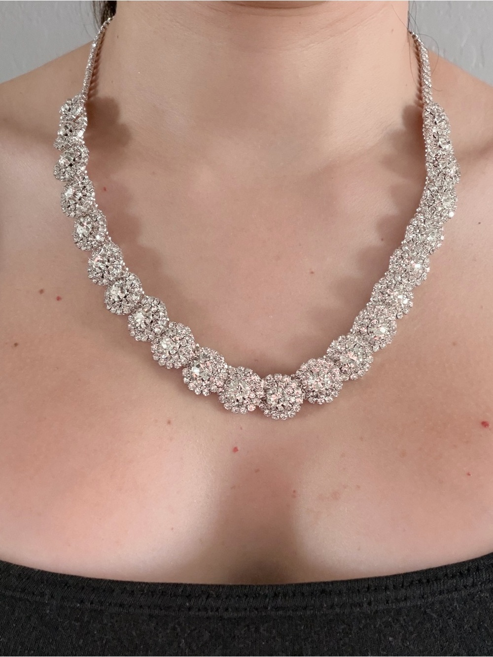 Crystal Cluster Statement Necklace - Silver